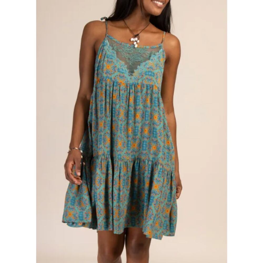 NATURAL LIFE Turquoise and Amber Floral Mini Dress
